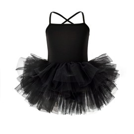 Little Girls Ballet Skirted Leotards Strap Tutu Dress Party Costumes for Dance Black 5-6t