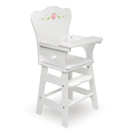 Badger Basket Toy Doll High Chair with Padded Seat for 18 inch Dolls - White Rose