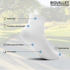 bigvalley Men's 5 Pairs White Ankle Athletic Socks - Breathable, Cushioned, Running & Sports Cotton Quarter Socks with Arch Support