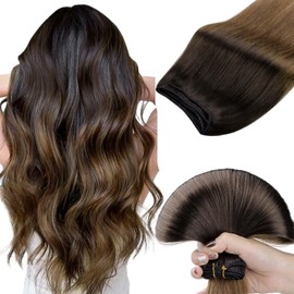 Doores Hand Tied Weft Hair Extensions Human Hair, 22 Inch 110g Chocolate Dip Color Melt Hair Extension Hair Extensions Real Human Hair Weft