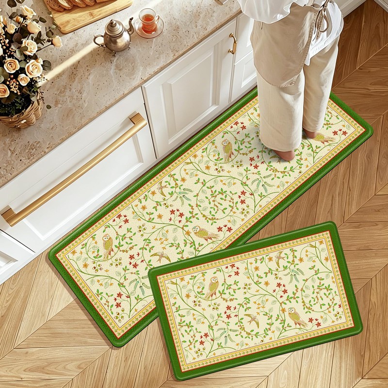Vintage Farmhouse Kitchen Mats for Floor, Non-Slip, Anti-Fatigue, 2-Piece