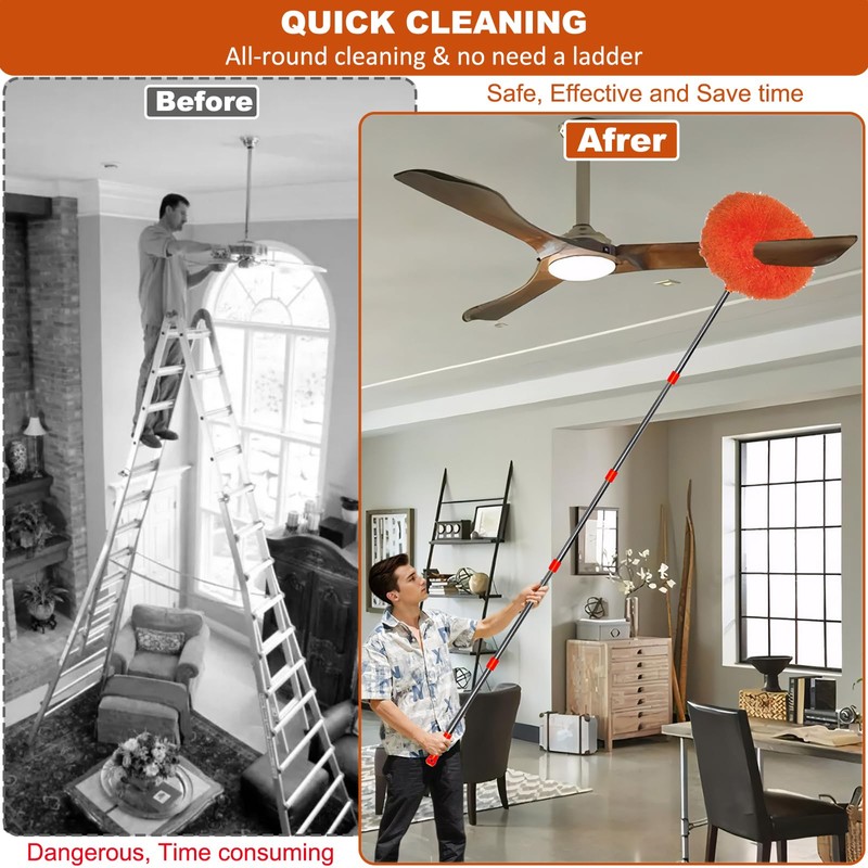 20+ Feet High Reach Dusting Kit, Cobweb Duster & Ceiling