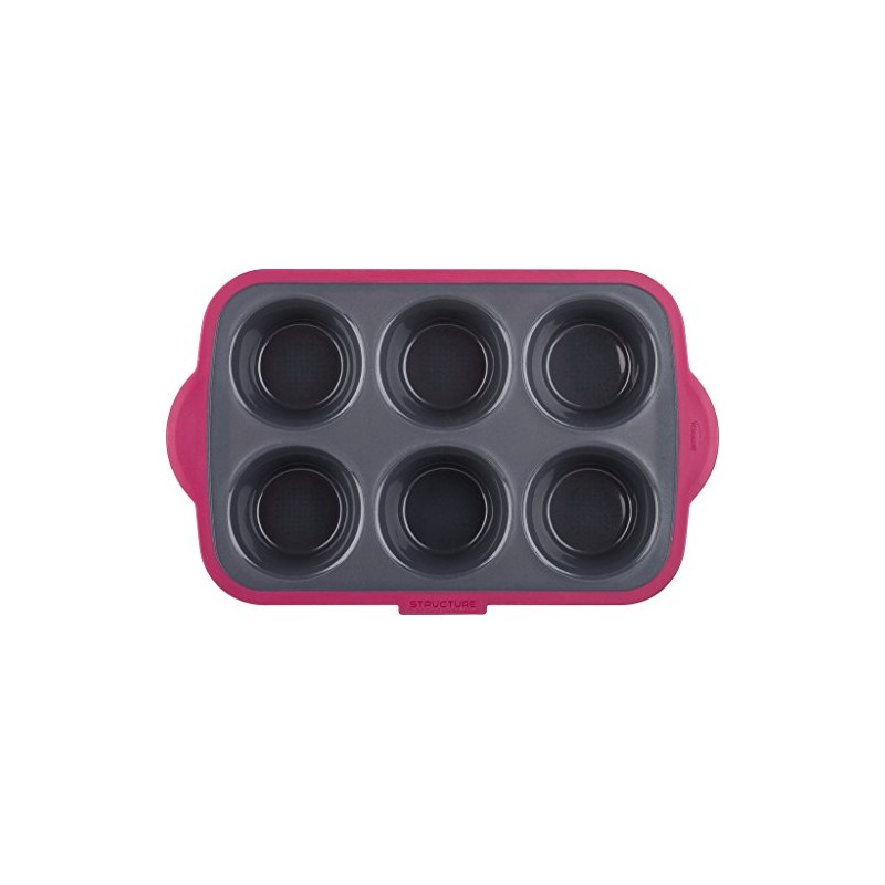 Trudeau Structure Silicone Pro Muffin Pan, 6, Grey/Burgundy (09912093)