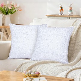 SquarePie Pack of 2 White Sequin Velvet Pillow Covers 18x18 Inch