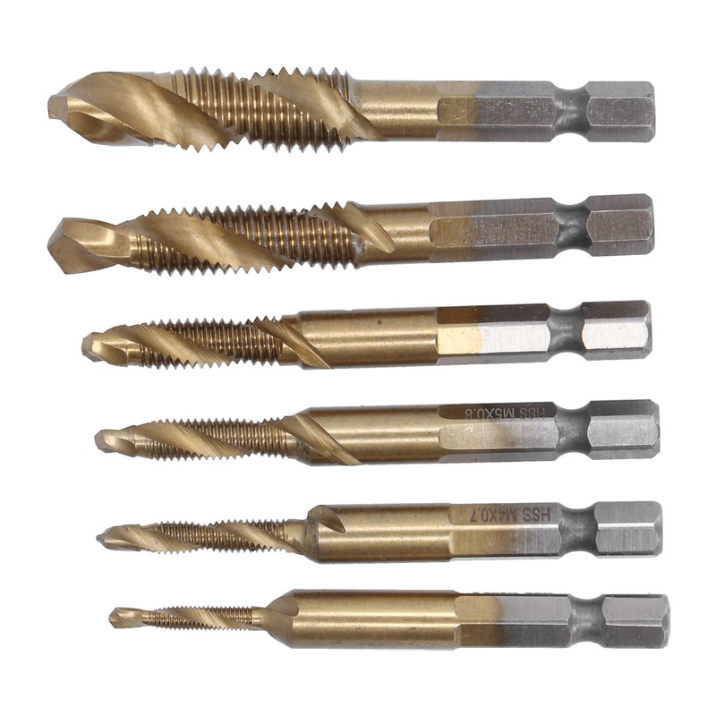 6Pcs Combination Drill Tap Bit 1/4in Hex Shank Spiral Tapping