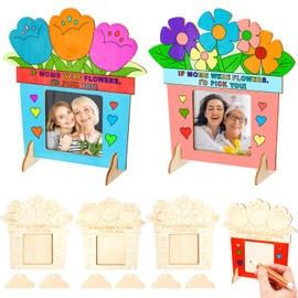 Geelin 6 Pcs Mother's Day Wood Picture Frames Color Your Own Mother's Day Crafts DIY Coloring Flower Photo Frame for Mom Gift Classroom Tabletop Home Decor