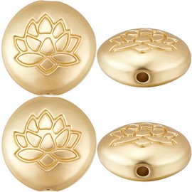 CREATCABIN 20Stück Lotusperlen Tibetische Charms 18Karat Vergoldete Legierung Gravur Flache Runde Perlen Echte Matte Manuelle Schmuckherstellung Zubehör Für Armband Halskette Ohrring Ornamente 14mm