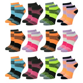 Gelante 12-Pair Women's Ankle Socks, Colorful Comfortable Lightweight Breathable Athletic 550-57 Cute Cat
