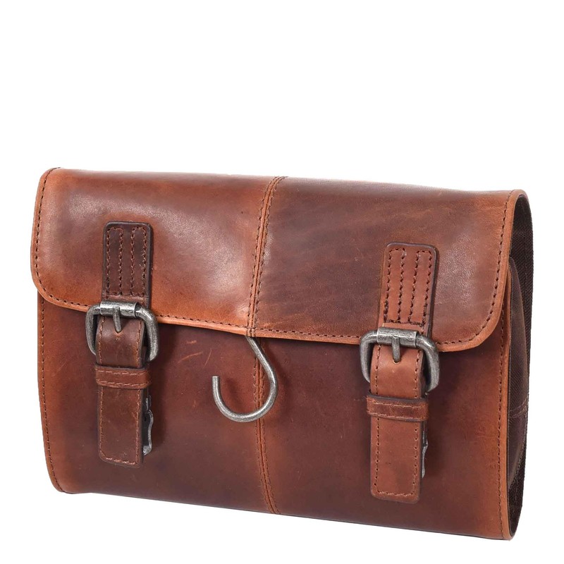Mens Leather Toiletry Bag Hanging Cosmetic Shaving Kit Travel Bag,