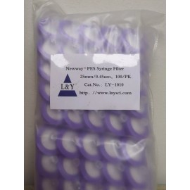 Newway PES Syringe Filter 25mm/0.45u, 100/PK, LY-1010