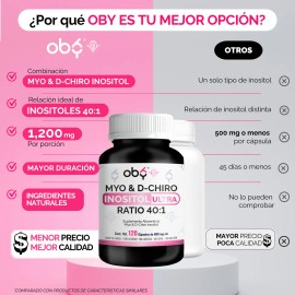 Inositol Premium 120 Capsulas 401 Myo Y D-chiro Ratio 401 Myo Inositol Y D-chiro Puro Vegano Oby Vitaminas Mujer                                      