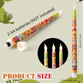 Kittmip 6 Pcs Hawaiian Tiki Masks Flameless Taper Candles 11 Inch Long Polynesian Luau Party Battery Operated LED Candles Tribal Aloha Table Centerpiece for Summer Tropical Party Decor