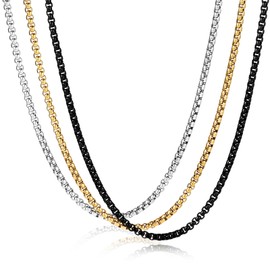 INBLUE Stainless Steel Rolo Chain Necklace for Men Silver/Gold/Black Chain Necklaces Jewelry Gift for Women 2mm/3mm/4mm/5mm Rolo Chain Lengths 16-30 inches (Black, 3mm-18 inches)