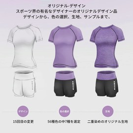 Varplit Sportswear, Yoga Wear, Women's, Girls, Top and Bottom Set, 5 Piece Set, Short Sleeve, Running Wear, Stretchy, Sweat Absorbent, Quick Drying, purple