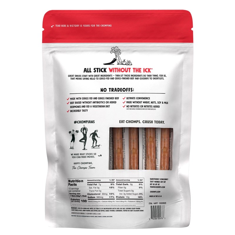 Wholesale Clubs DirectChomps Original Beef Sticks, Mild, 12 Individually Wrapped