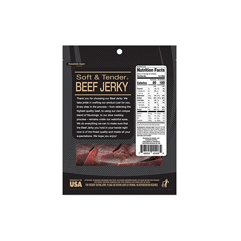 Organic Beef Jerky, 100% Grass-Fed, Teriyaki Flavor, 2.25 Ounce (Pack