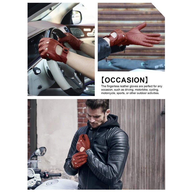 GSG Men Genuine Leather Gloves Burgundy Red Unlined Biking Touchscreen
