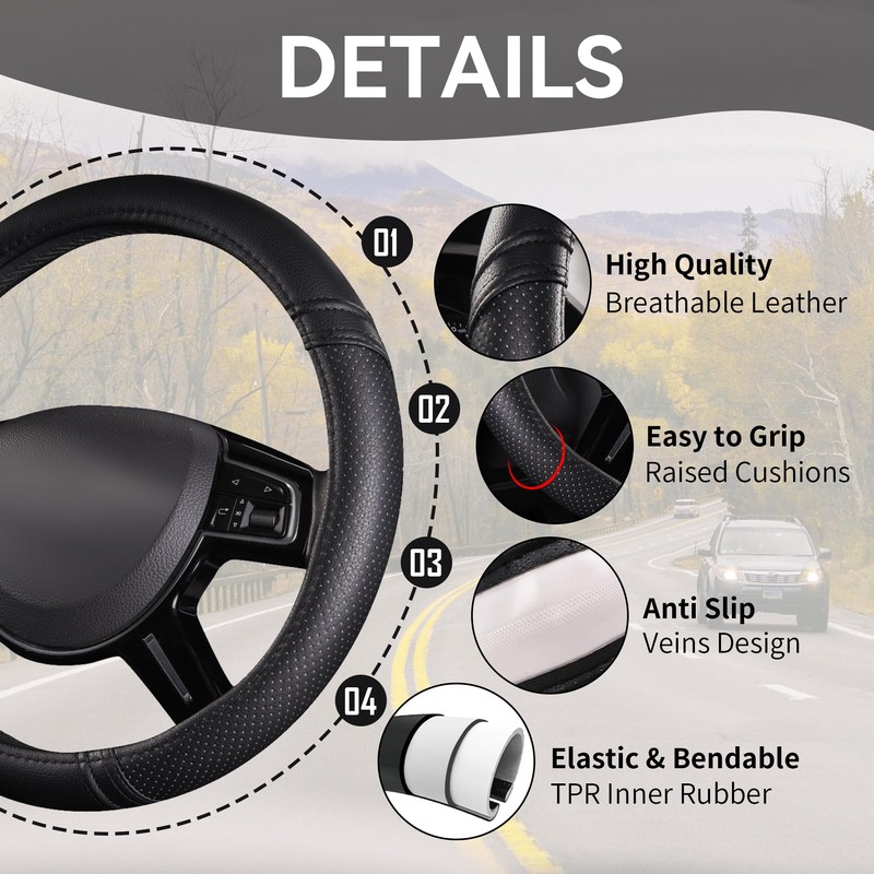 Car Pass Classical Leather Automotive Universal Steering Wheel Covers,Universal Fit