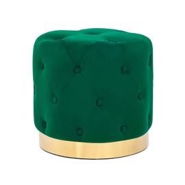 Asense Round Velvet Ottoman Button Tufted Foot Rest Stool Upholstered Footstool with Gold Plating Base for Living Room, Bedroom, Kids Room