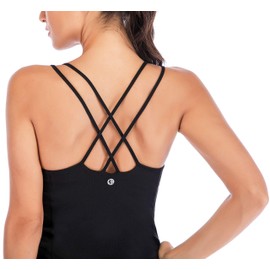 RUNNING GIRL Yoga Tank Tops for Women Built in Shelf Bra B/C Cups Strappy Back Activewear Workout Compression Tops(BX2288 Black.S)