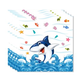 ParPix 20 Stück Hai Servietten Kindergeburtstag, 33x33cm Meerestiere Deko Servietten, Unterwasserwelt Papierservietten, Ozean Thema Party Servietten, Hai Party Papierservietten Geburtstag Babypartys