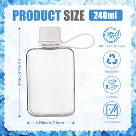 U-Vathing 17oz Flat Water Bottle for Purse,Cute Travel Flask Portable,BPA Free Square Leakproof Slim Plastic Water BottlesCup for Purse,Backpacking,Hiking (White, 8 Ounces)