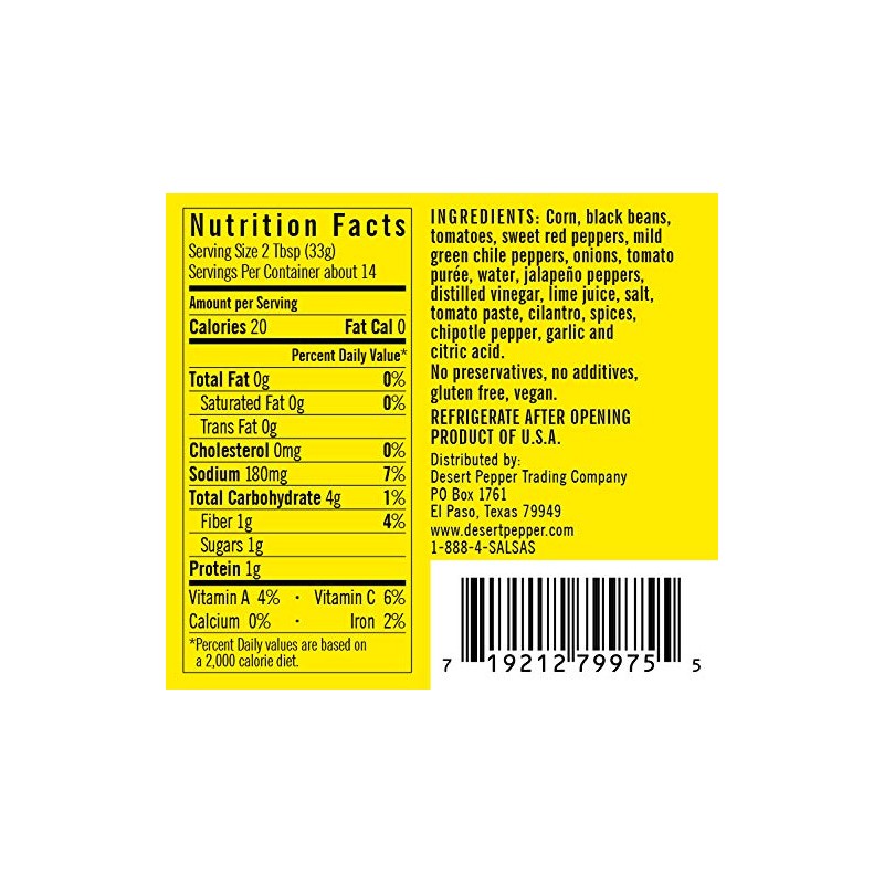 Desert Pepper Corn Black Bean Roasted Pepper Salsa, Medium, 16-Ounce