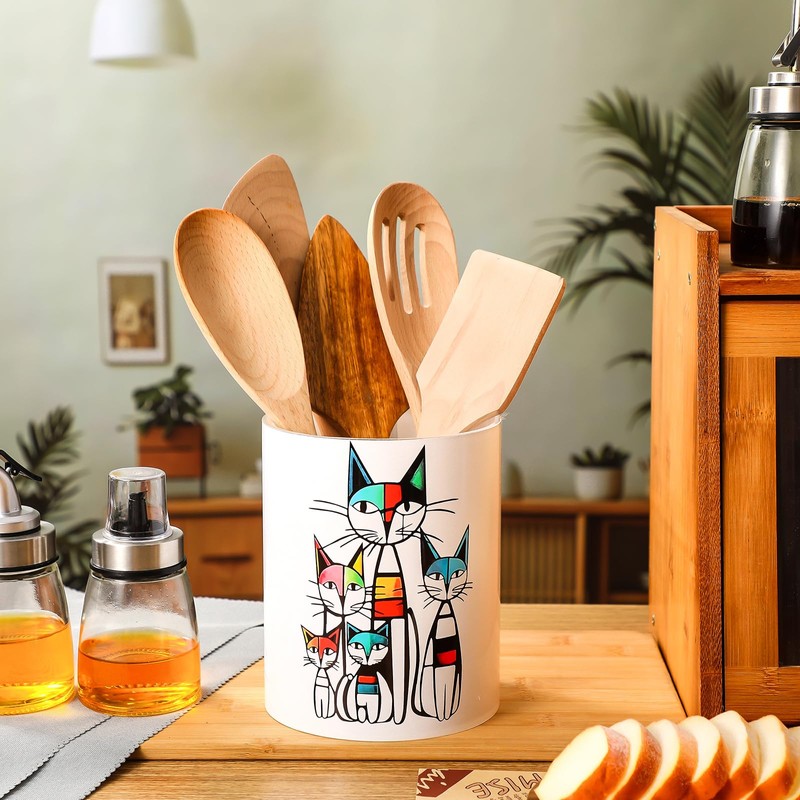 WILLBOND Cat Kitchen Decor Acrylic Kitchen Utensil Holder Crock Spoon
