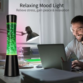 16IN Blue Glitter Lamp with White Base, Small Glitter Flow in Liquid Relaxing Motion Light, Home Decor Calming and Entertaining Lamp, Amazing Gifts for Adults & Kids (Glitter in Blue Water)