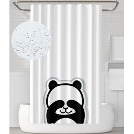 YOUNG DA Funny Panda Shower Curtain, Black and White Pattern for Bathroom, Fabric Polyester, Mould Proof Resistant Washable and Waterproof, 72x72inch with 12Hooks