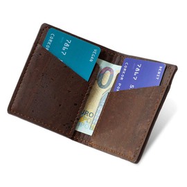 Corkor Slim Wallet for Men, RFID Safe, Vegan Non Leather, Bi-fold Cards Cash, Brown Color - No Coin Pocket, S, Minimalist
