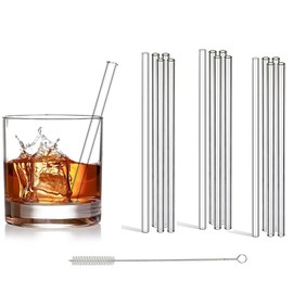 Glass Straws Shatter Resistant, 15 Pack 6 Inch Straight 8mm Borosilicate Coffee Straw Set for Cocktail, Includes Short Glass Straw Cleaner, Small Clear Reusable Drinking Straws for Coffee