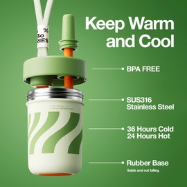 CHAKO LAB Kids Water Bottle with Carrying Rope and Straps | Vacuum Insulated Stainless Steel 16oz for School and Trvels | Two Travel Carrying Options | Duck egg yellow