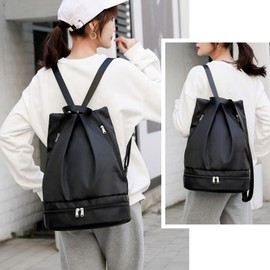 FAVORTALK Drawstring Bag Waterproof Drawstring Backpack Large Capacity Sports Gym Bag with Shoe Compartment Water Resistant String Sackpack for Gym Shopping Yoga School Swimming Beach - SKD10324