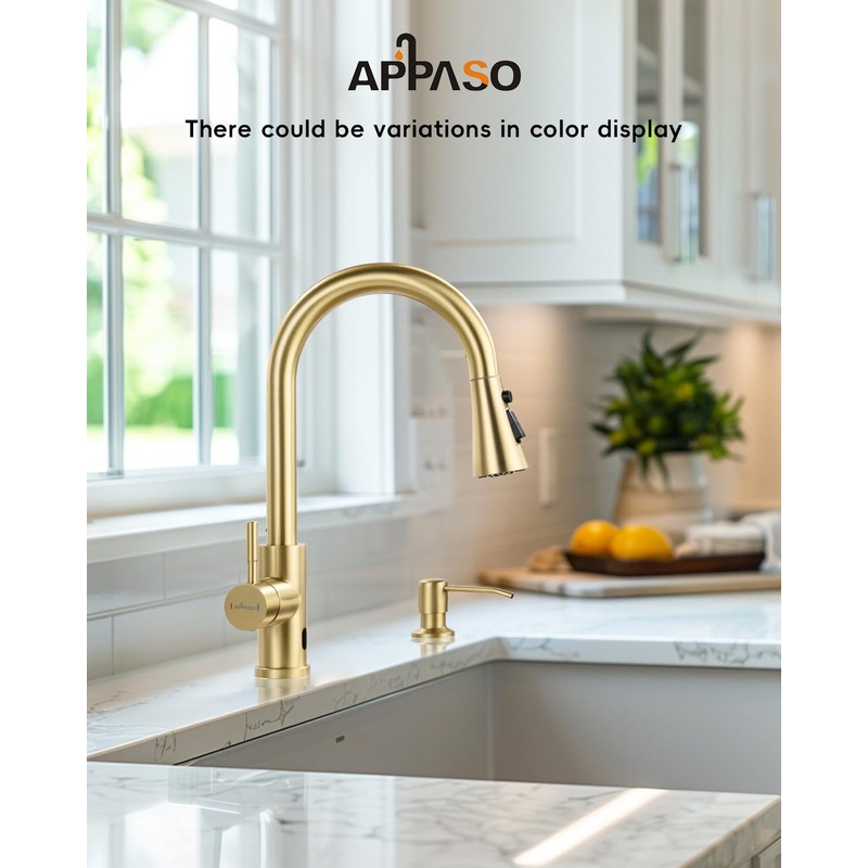 APPASO Kitchen Faucets Touchless, Gold Kitchen Sink Faucets with Soap