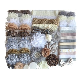 Bowtique Emilee Baby Shower Headband Kit Makes Over 30 Headbands, Baby Shower Headband Station, DIY Baby Headband Kit - Neutrals