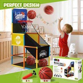LovesTown Basketball Game Set for Kids, Basketball Hoop Indoor with 4 Balls Air Pump Adjustable Height Sports & Outdoor Play Toys for Boys Girls Birthday Party Gifts