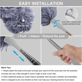 DELUX Microfiber Feather Duster Extendable Duster with 100 inches Extra Long Pole, Bendable Head & Long Handle Dusters for Cleaning Ceiling Fan, High Ceiling, Blinds, Furniture & Cars Gray