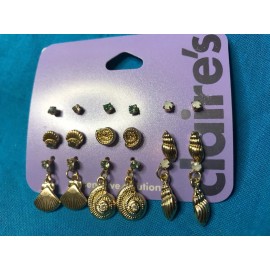 Claire’s Nine Pairs Of Claire's Gold tone Stud Seashell And Dangling Pierced Earrings New