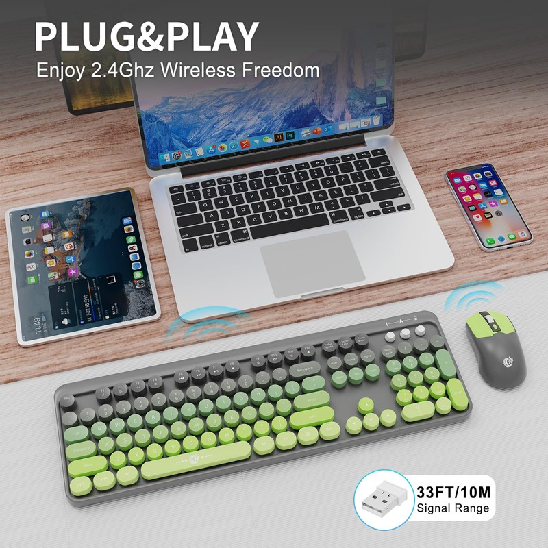FOPETT Wireless Keyboard and Mouse Combo, 104 Keys Full-Sized 2.4