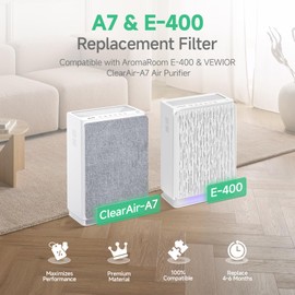 2 Pack A7 Filter & E-400 Filter Compatible with VEWIOR ClearAir-A7 Air Purifier & AromaRoom E-400 Air Purifier, H14 True HEPA Filter with Activated Carbon