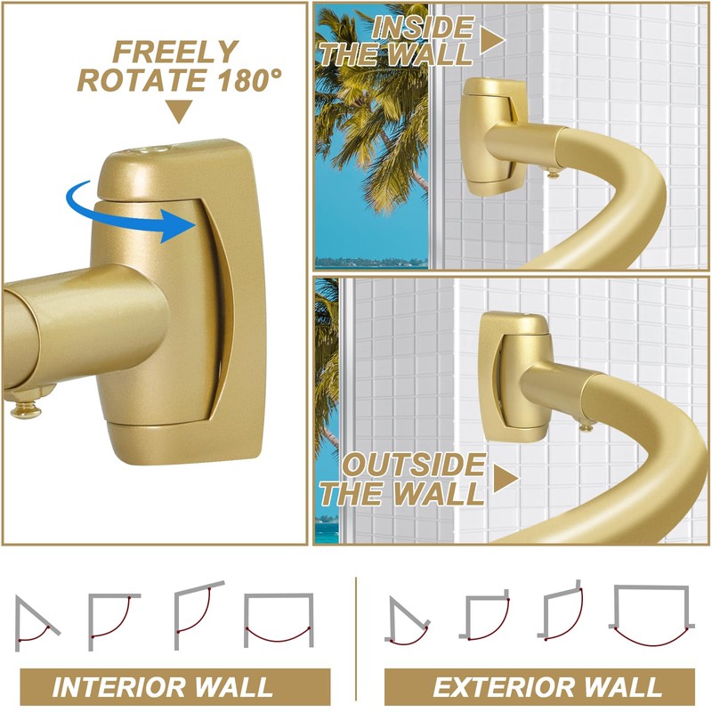 YNL Curved Shower Curtain Rod 35-82In(2.9-6.8Ft), Gold Round Rustproof Shower