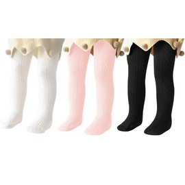 Century Star Medias de bebé para niñas de algodón suave para niños pequeños calcetines de punto sólido calcetines cálidos pantalones de recién nacido, 3-blanco negro rosa, 1-2 Años