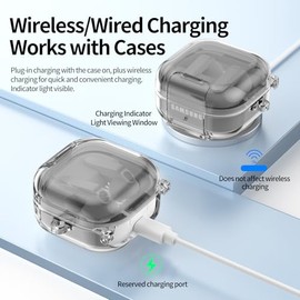 Funda Transparente para Galaxy Buds 4/4 Pro | Soporte Teléfono + Bloqueo Seguro Anti Apertura Accidental | Anti Polvo/Caídas + Mosquetón + Kit Limpiez