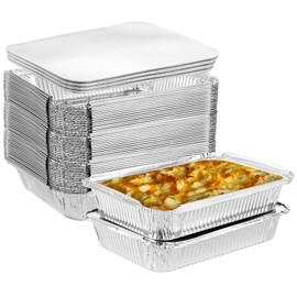 LDXDRU Pack of 50 Aluminium Trays with Lids, Disposable Aluminium Grill Trays, 23 x 17 x 5 cm, Aluminium Grill Trays, Drip Trays, Grill Trays, Aluminium Disposable Bowls with Lids for Cooking, Baking