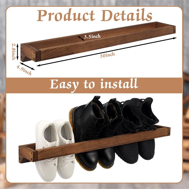 Wenqik 2 Pcs Wall Mounted Shoe Rack 30 Inch Rustic