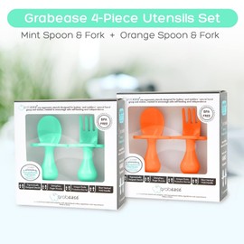 Grabease Baby Spoons Toddler Utensils Baby Spoon Toddler Forks, BPA-Free & Phthalate-Free for Baby & Toddler, 2 Sets, Mint and Orange