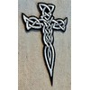 Celtic Cross Dagger White Iron-On Patch Embroidered Irish Crucifix