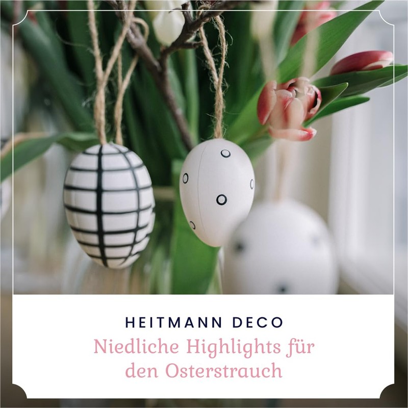 HEITMANN DECO Hanging Eggs Set of 6 Black / White
