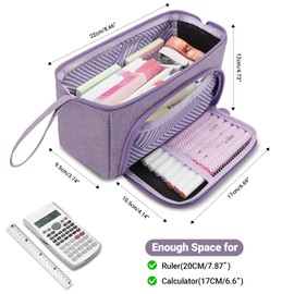 ZYB Pencil Case with Compartments & Handheld,Large Capacity Pencil Case for Secondary School,Multifunctional Pencil Pouch Makeup/Accessory Bag for Gifts Office Kids Girls Boys Adult Women Men-Purple